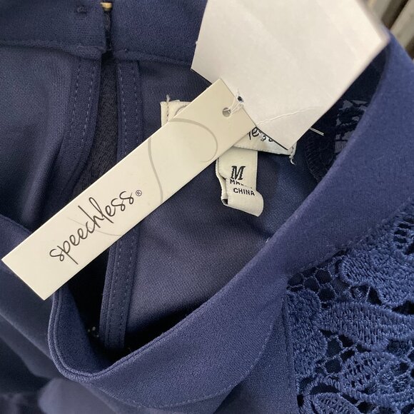 Speechless Navy Blue Crew Neck Lace Shoulder Sleeveless Fit & Flare Dress M - Picture 15 of 16